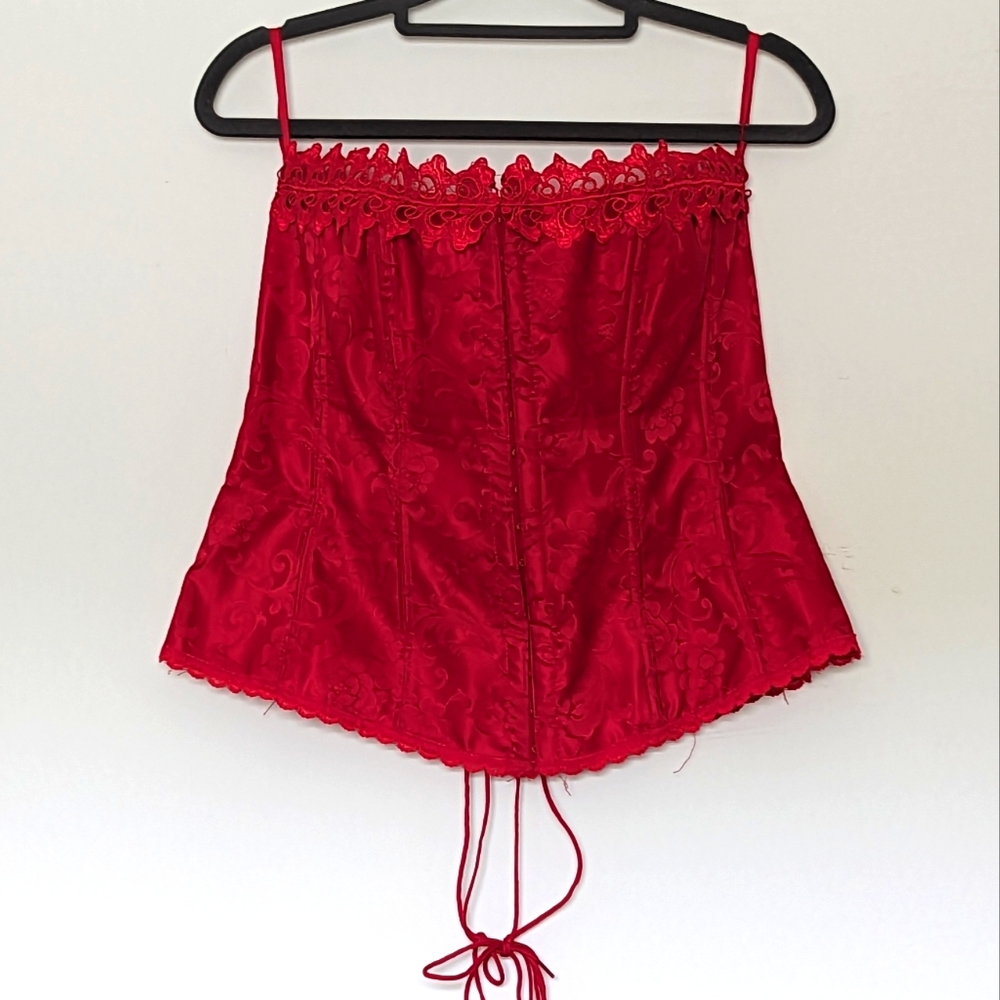 Sz 38//M-XL Vintage Y2K Frederick’s of Hollywood red Floral Lingerie corset